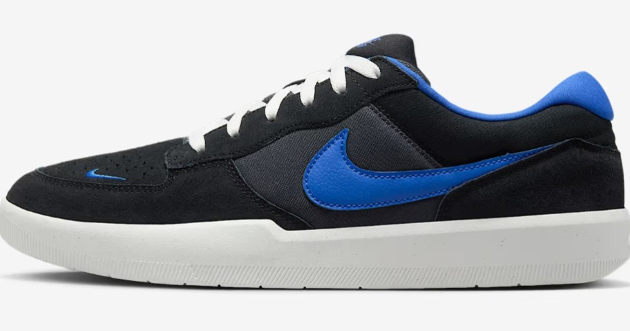 black, white, and blue Nike adults' skate style shoe