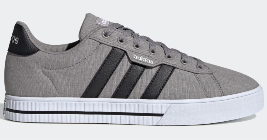 a grey, white, and black men's adidas shoe