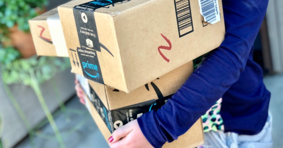 carrying amazon prime shipping boxes