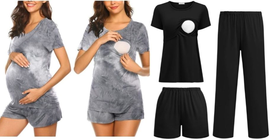 Amazon nursing two and three piece set in grey and black