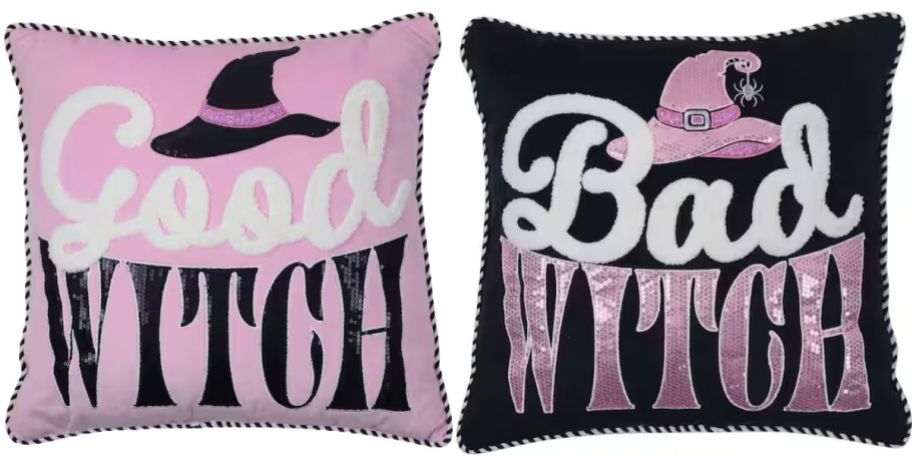 Pink and Black Good Witch and Bad Witch Reversible Pillows