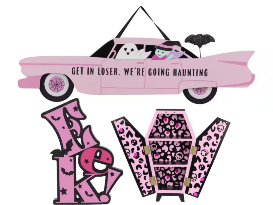 Pink and Black Halloween Table Top Decor and Wall Sign