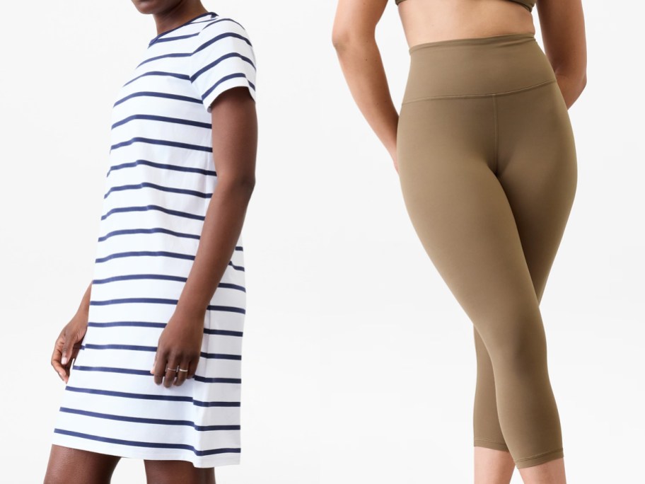 Athleta Essential Tee Dress and Elation Ultra High Rise Capri