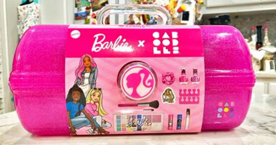 pink Barbie Caboodles case on counter