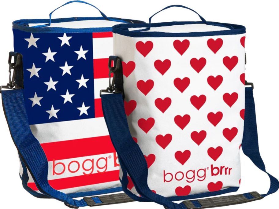 2 Bogg Bag Cooler Inserts: one with an Amaerican Flag pattern and the other with hearts