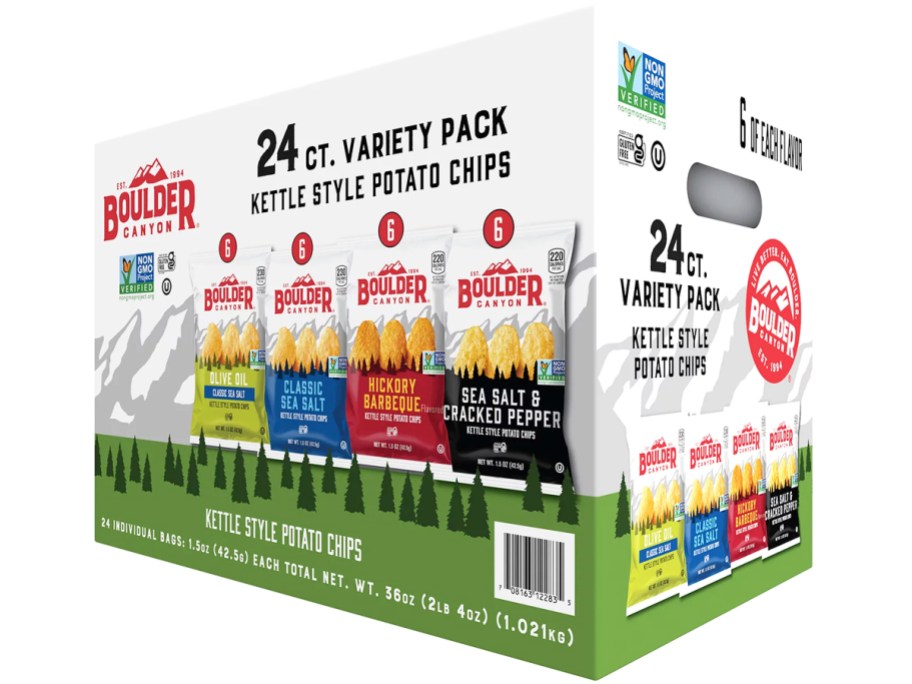 variety pack box of Boulder Canyon Kettle Chips