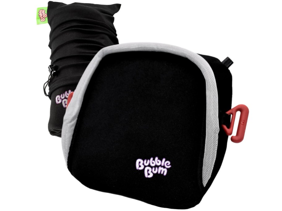 Bubble Bum Inflatable Booster Car Seat and bag on display