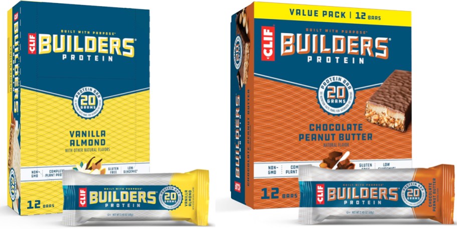 two boxes of CLIF Builders Protein Bars