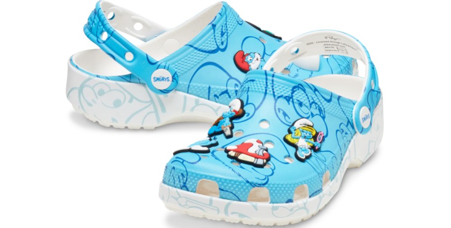blue and white crocs with smurfs charms