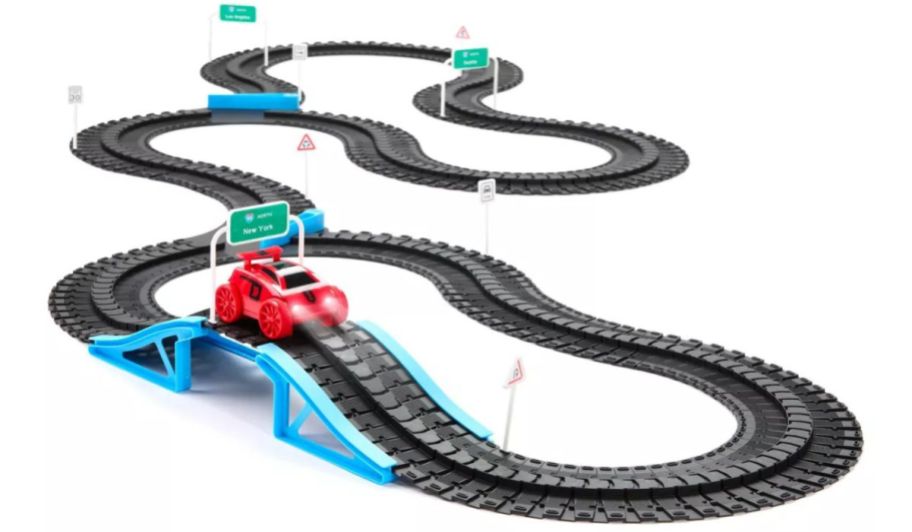 a car track with a plastic car