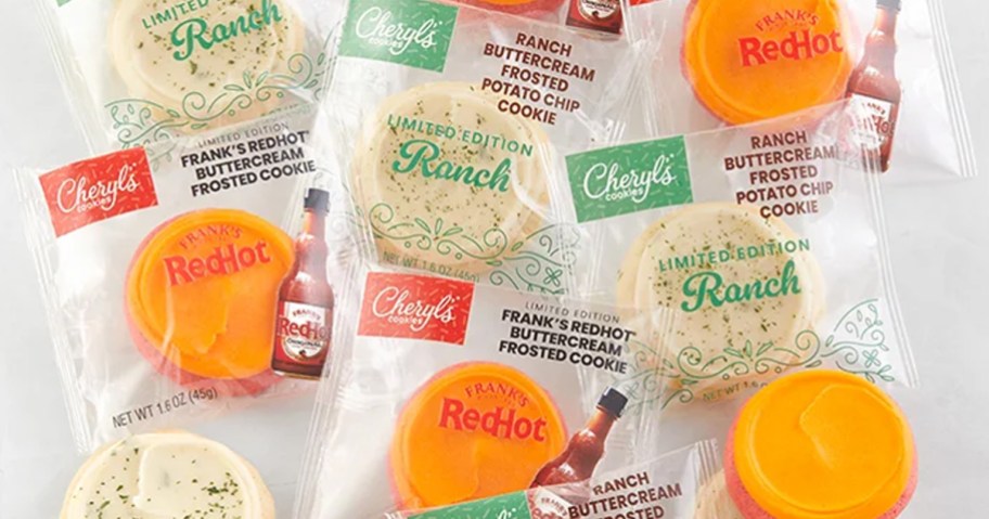 Franks Redhot & Ranch and Chips Buttercream Frosted Cookies on display