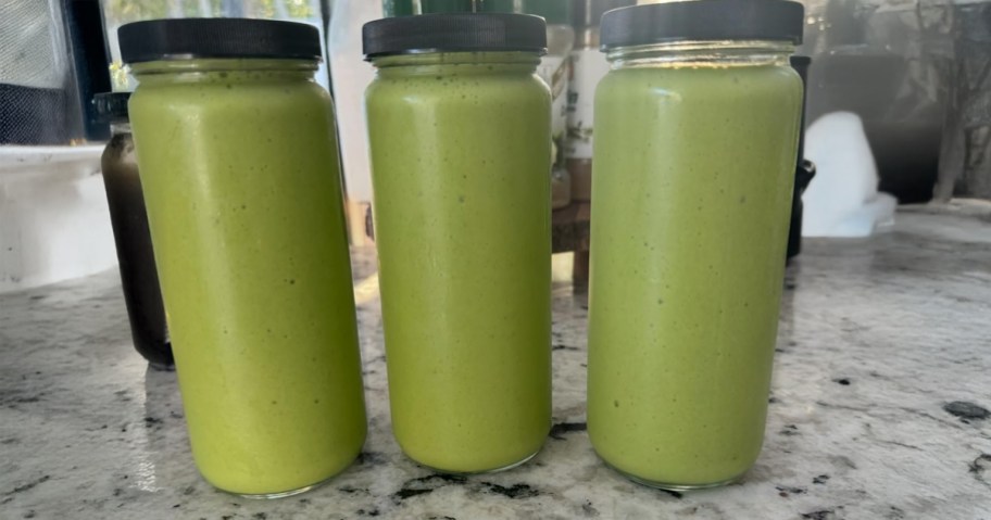 Glass Bottles fill with Green Juice