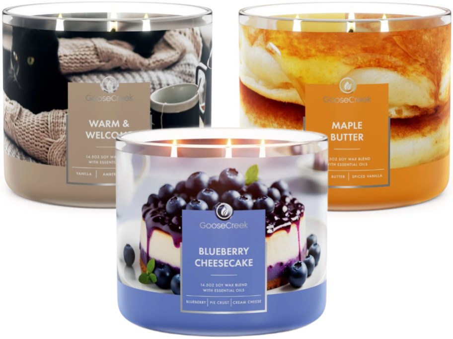 Stock images of Goose Creek Blueberry Cheesecake, Warm & Welcome and maple Butter Scented Candles
