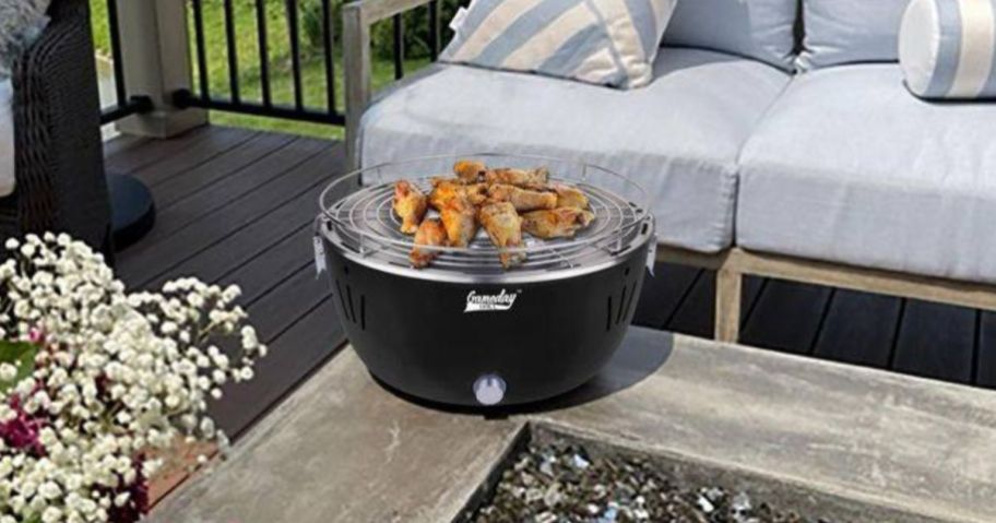 Grill Time Tailgater Game Day Tabletop Portable Charcoal Grill in Gray