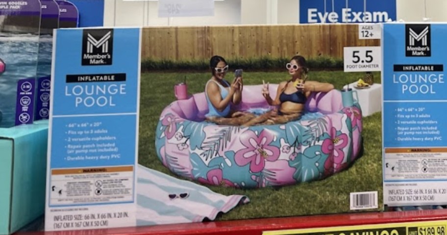 a box with an inflatable pool on a Sam's Club shelf