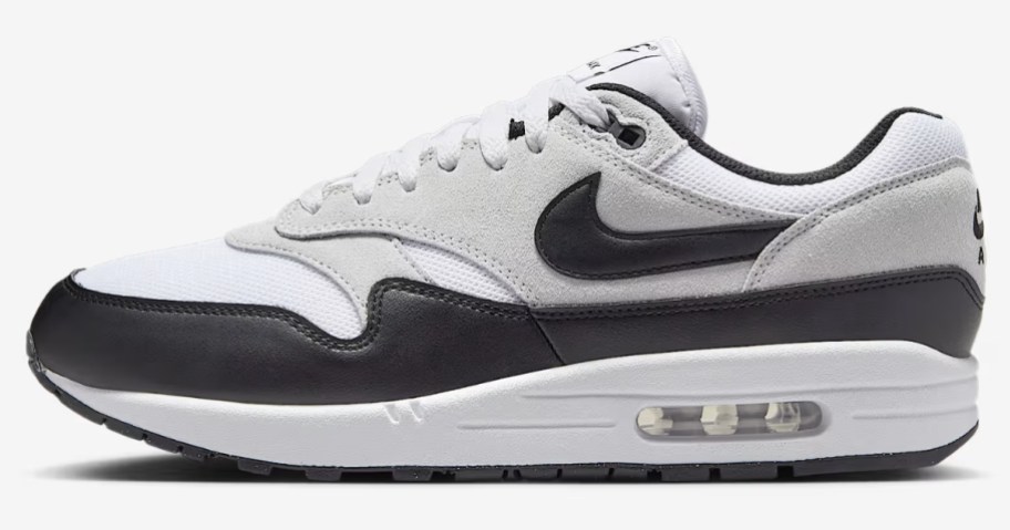 black, white, and grey men's Nike Air Max style shoe