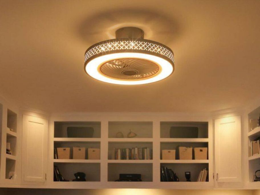 A ceiling with a Tozing 20" LED Dimmable Modern Ceiling Fan w/ Remote