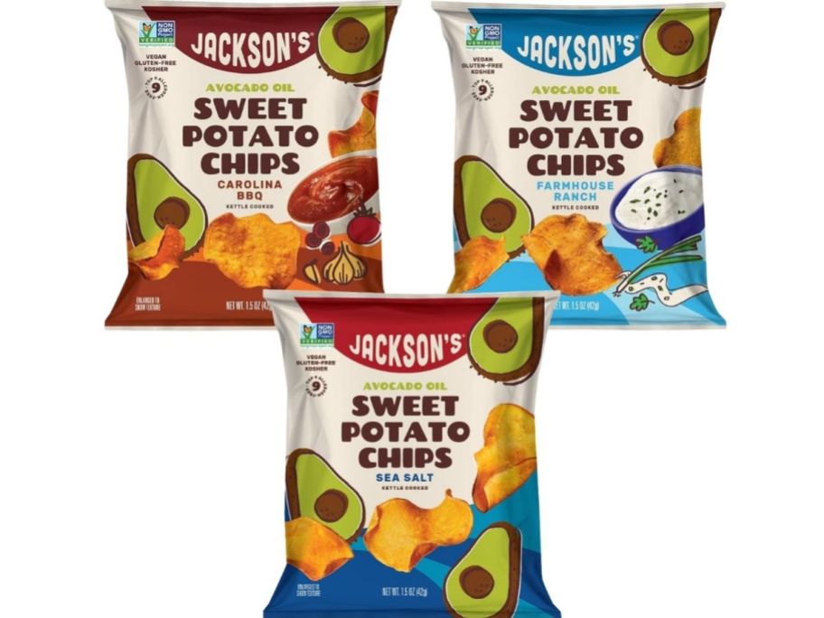 Three different jackson chips variety pack in unique flavors