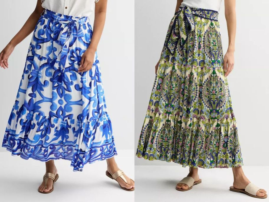 Stock images of two women wearing Farmer's Market Maxi Skirts