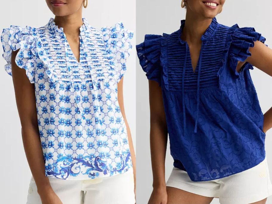 Stock images of two women wearing a flowy Farmer's Market top