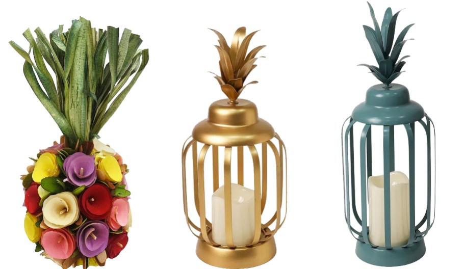 three pieces of pineapple home decor