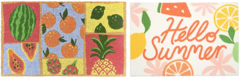 two fruit print door mats