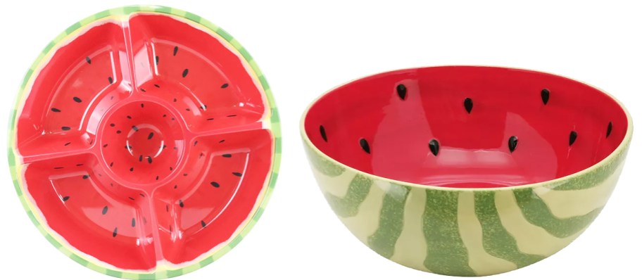 watermelon chips & dip tray and watermelon serving bowl