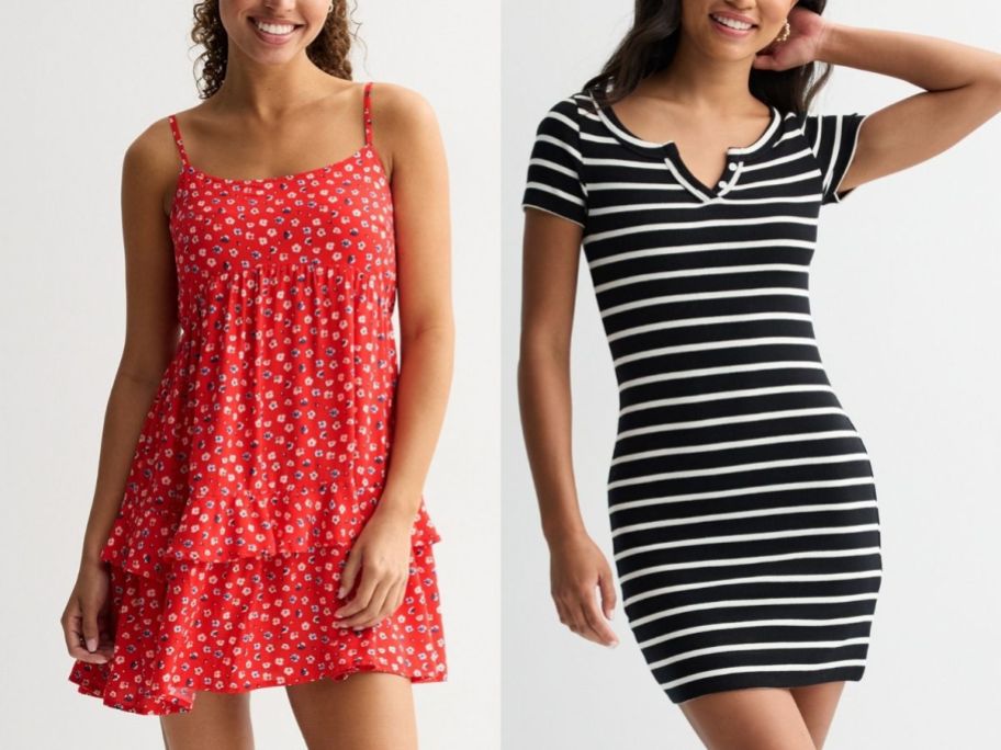 Kohls junior dresses in red and black with white stripes
