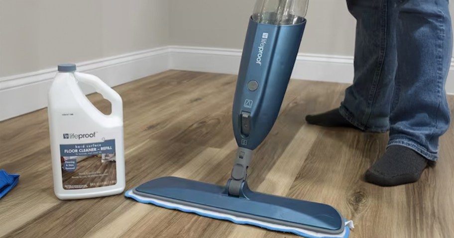 Lifeproof Microfiber Spray Mop used on a floor in someone's house