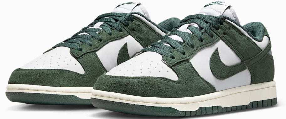 dark green and white suede nike sneakers