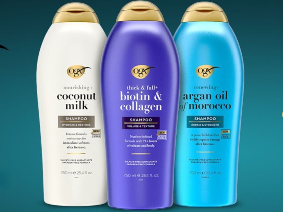 3 bottles of OGX shampoos and conditioners