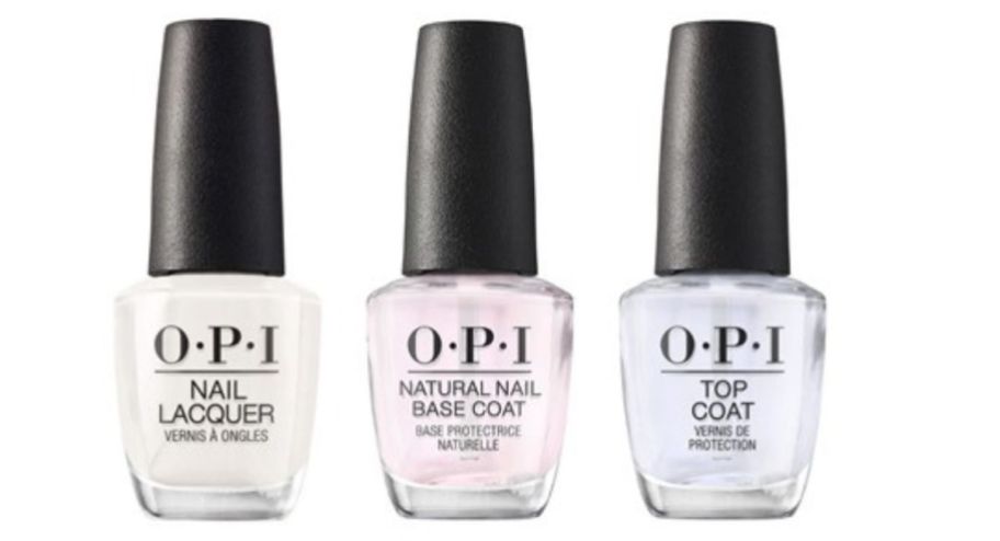 Opi nail polish trio in funny bunny, top coat and base coat
