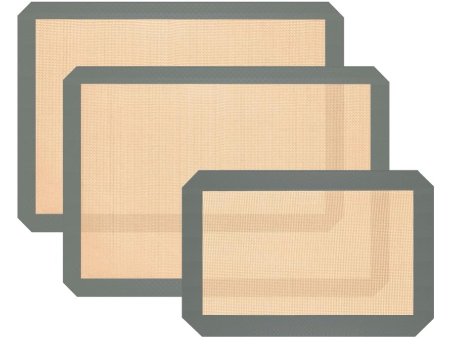 Silicone baking mat set of 3 on display on a white background