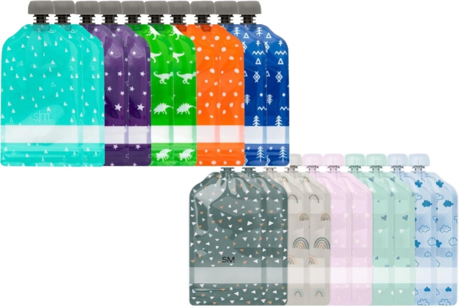 stock images of simple modern reusable food pouches in two designs