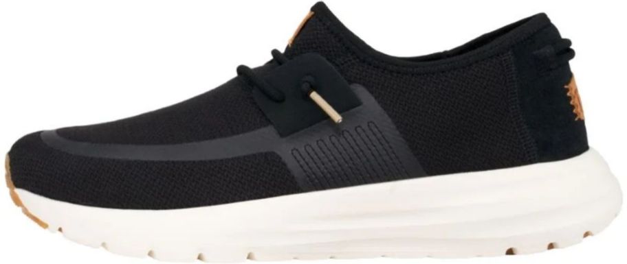 a men's black laceup sneaker with a white sole