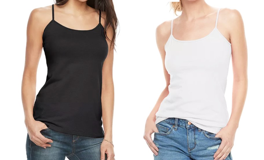 two women in black and white camis