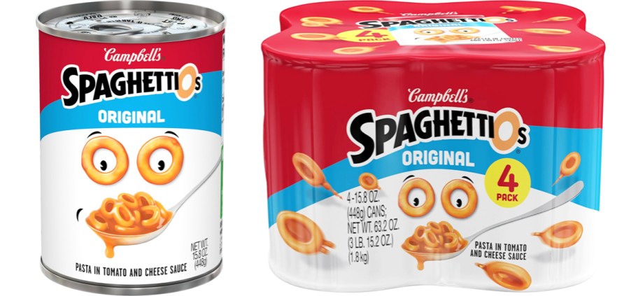 single can and 4-pack of SpaghettiOs