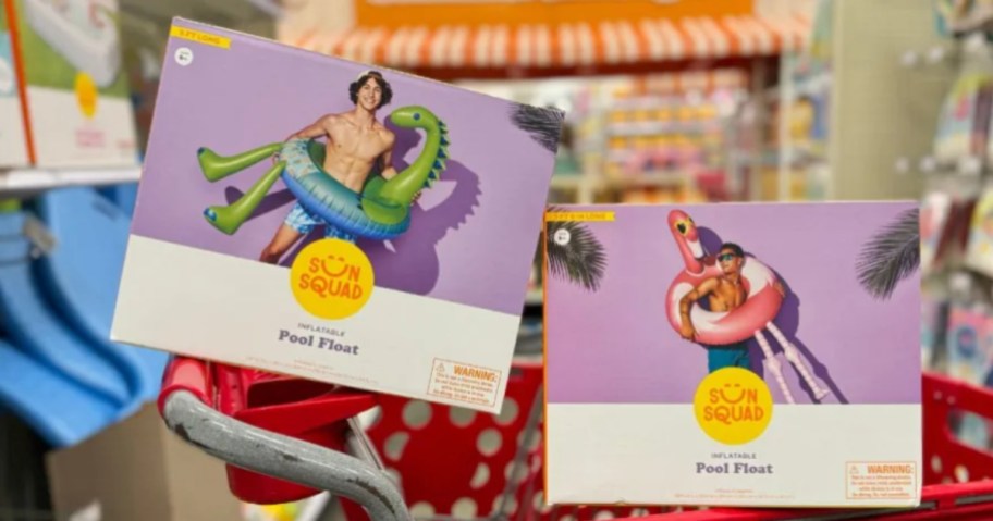 two floats in red basket