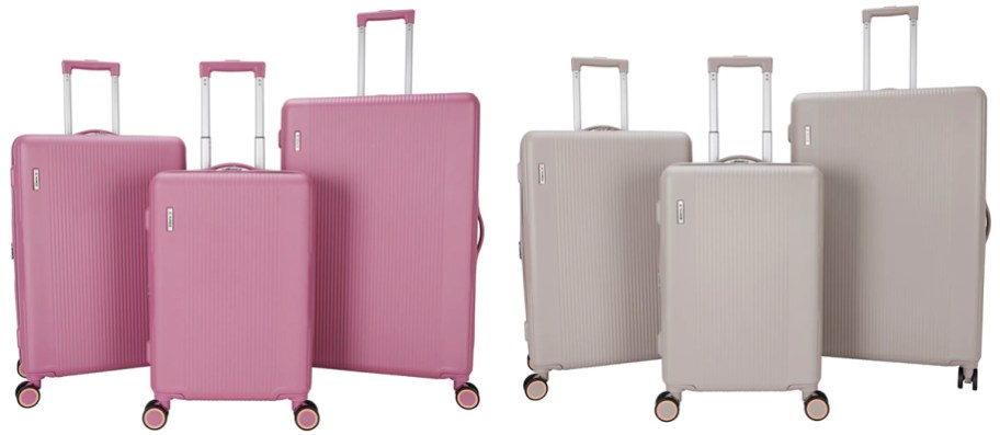 pink and beige 3-piece luggage sets