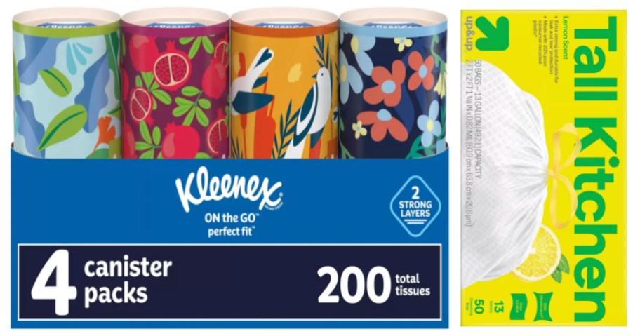 kleenex and trash bags