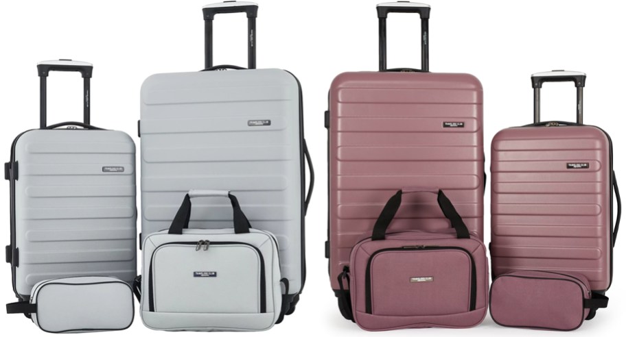 light grey and mauve luggage sets