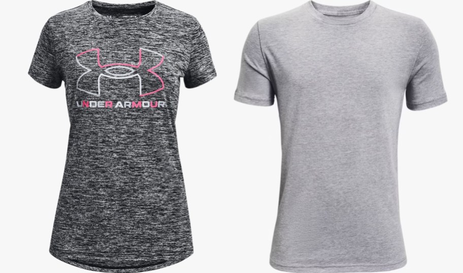 two grey under armour tops