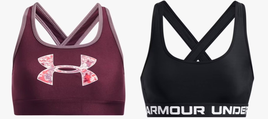 maroon and black under armour sports bras