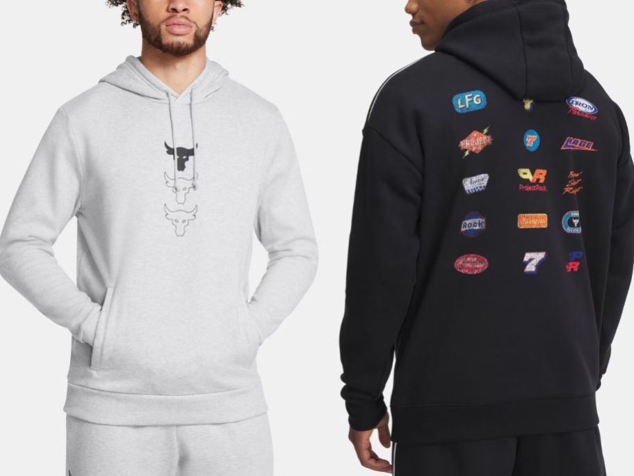 Stock images of two men wearing Under Armour Project Rock Hoodies