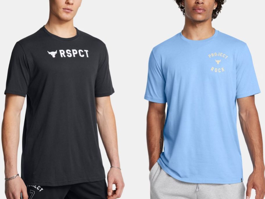Stock images of two men wearing Under Armour Project Rock Tees