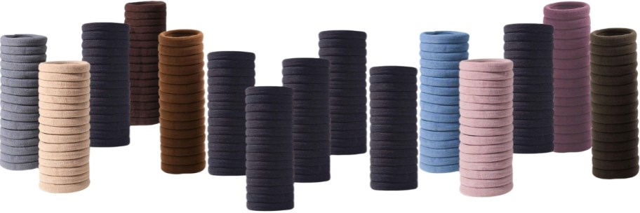 stacks of different colors of seamless hair ties