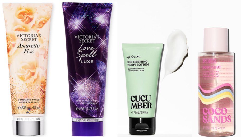 4 lotions and body mists in a row
