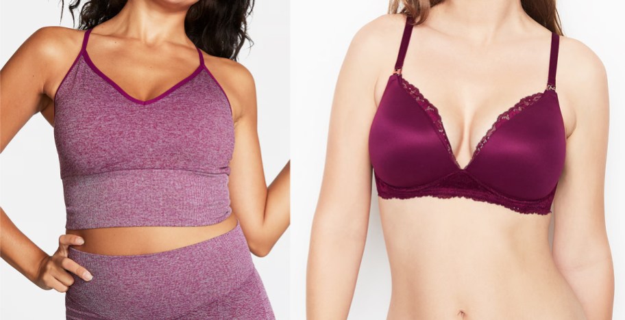 two women in maroon bras
