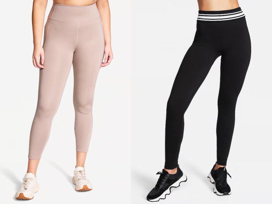 two women in nude and black leggings