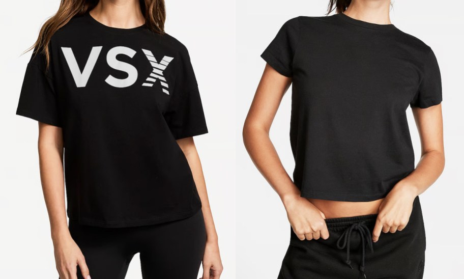 two women in black t-shirts